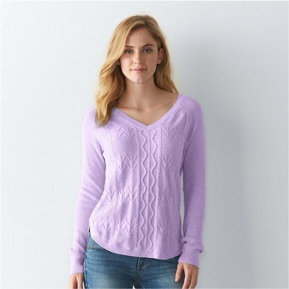 NWT Light Blue Women's Sonoma Goods For Life® Cable Knit V-Neck Sweater M - Picture 1 of 7